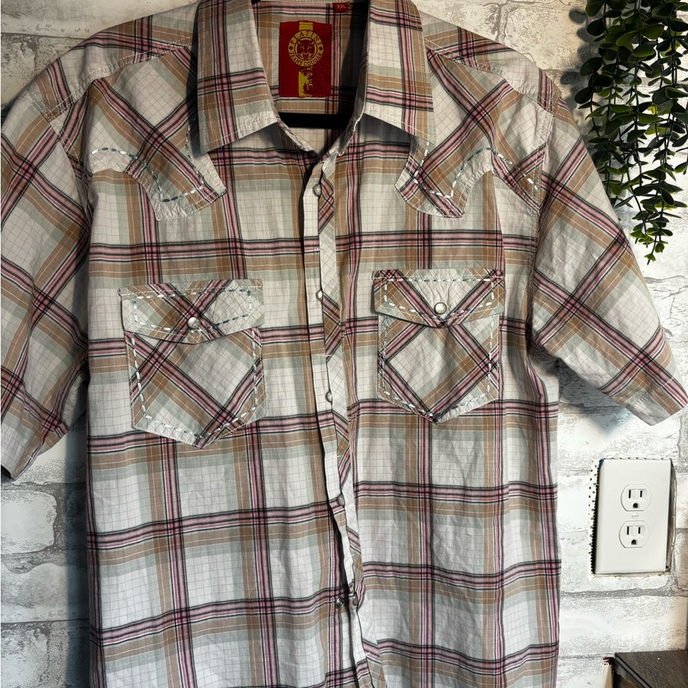 Women’s Plaid Short-Sleeve Button-Up Rodeo Shirt - Beige/Brown/Red